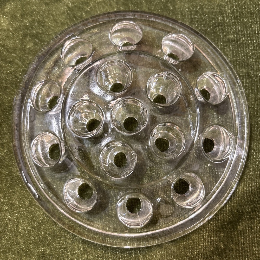 Vintage Clear Glass Flower Frog Floral Design 5" 16 Holes Clear